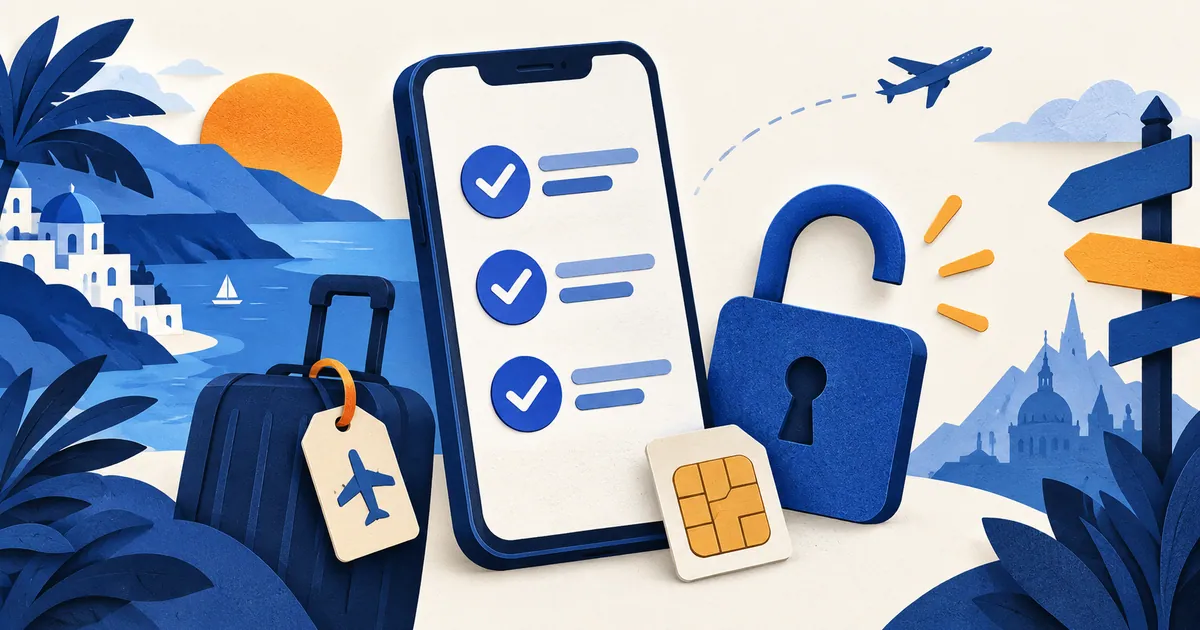 Phone with checkmarks, open padlock and embedded chip symbol